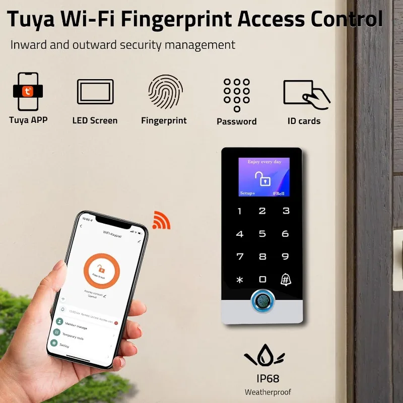 Wireless WiFi TUYA Access Control System with LED Screen/Voice, Fingerprint Password Stand-Alone Door Access Control Keypad, WG2