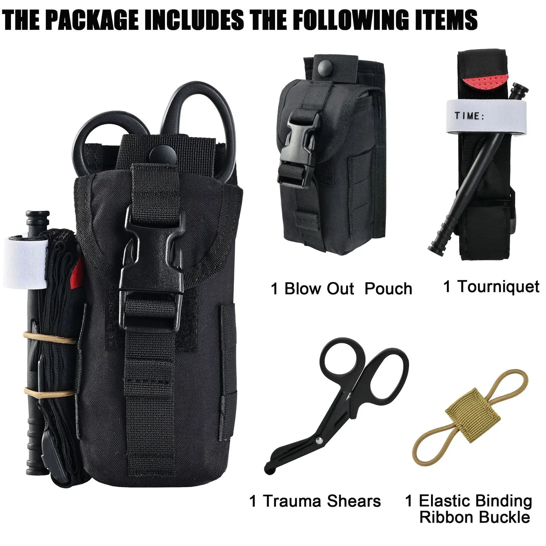 Tactical Tourniquet Pouch Holder Trauma Shears EMT Storage Bag MOLLE EDC Belt Pouch Malice Clip Flashlight  Medical Scissor