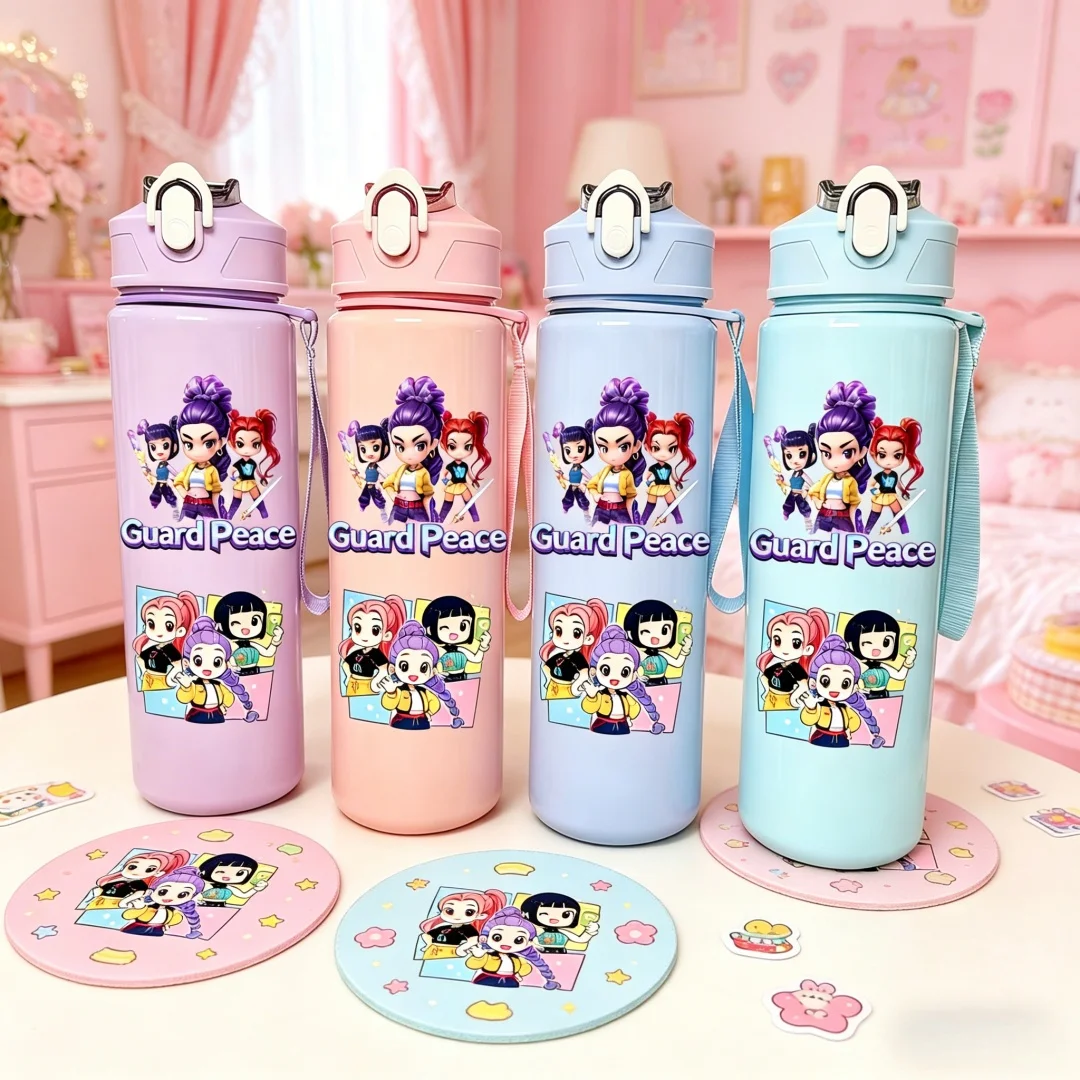 

Бутылка для воды с 3D-принтом милой девочки-чипи, забавный дизайн в кинотематике, новая крышка с кнопкой, многоразовая, легкая, для путешествий