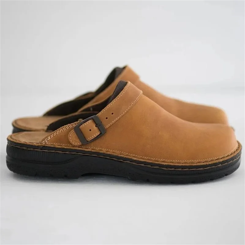 Męskie kapcie letnie PU skórzane buty Vintage miękkie dno Slip On sandały blisko Toe kapcie plażowe męskie obuwie nowy rozmiar 48
