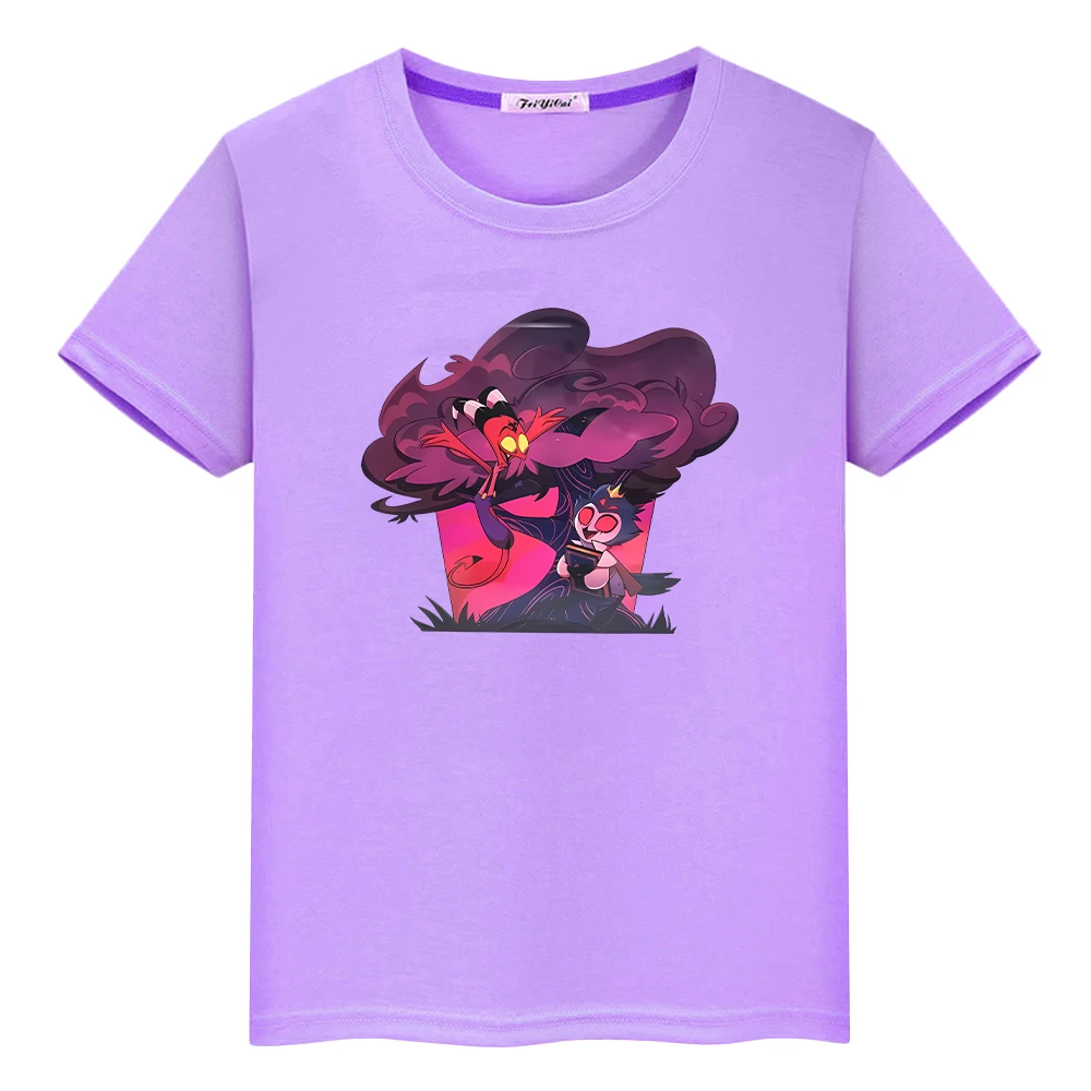 تي شيرت helluva Boss مطبوع عليه Kawaii بأكمام قصيرة للأطفال الأولاد 10 سنوات 100% قطن أنيمي ملابس علوية لطيفة تي شيرت فخر y2k ملابس بناتي #5