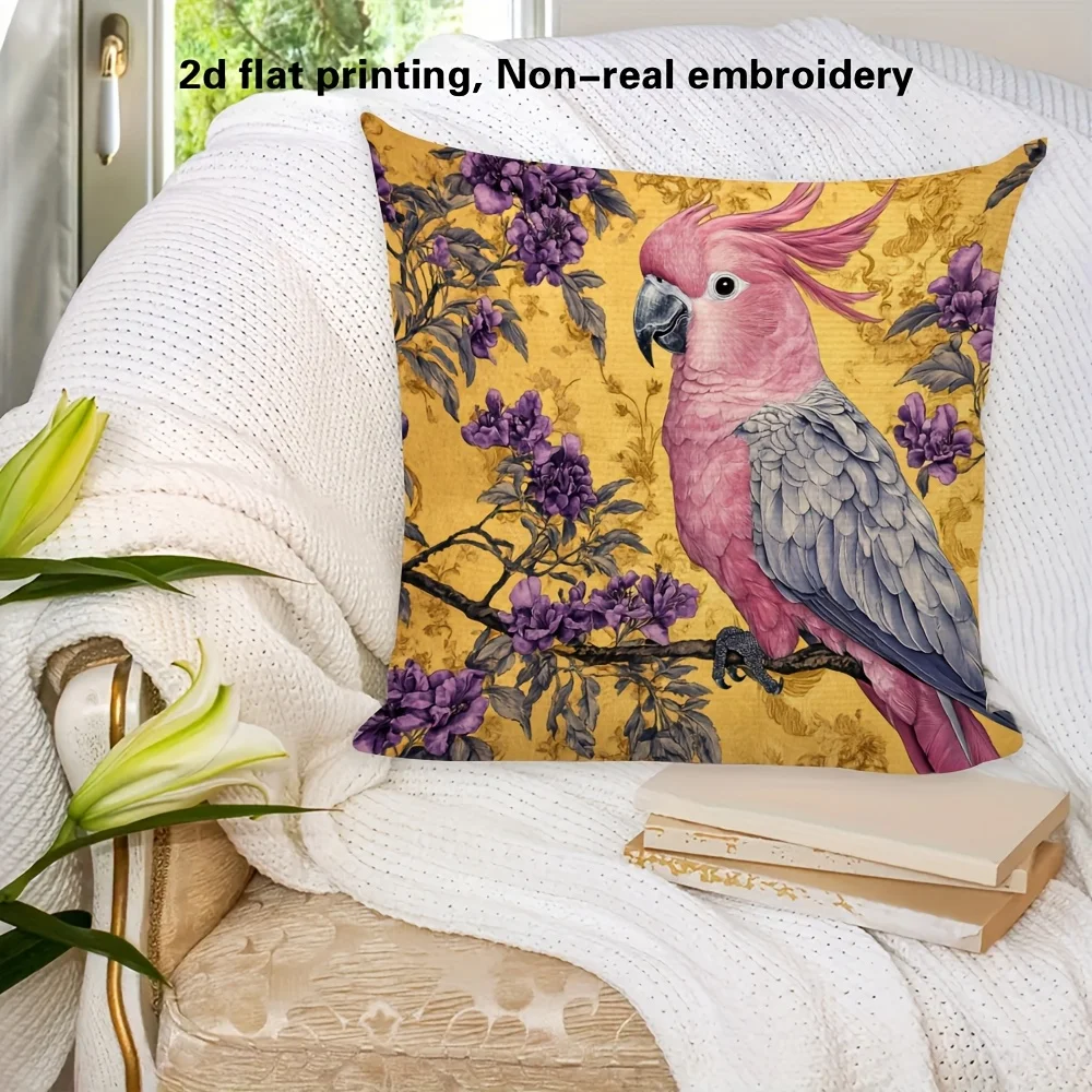 Double Sided Pink Cockatoo Pillow Cover Vintage Tropical Floral Print Cushion Case for Sofa Living Room Boho Nature Home Decor