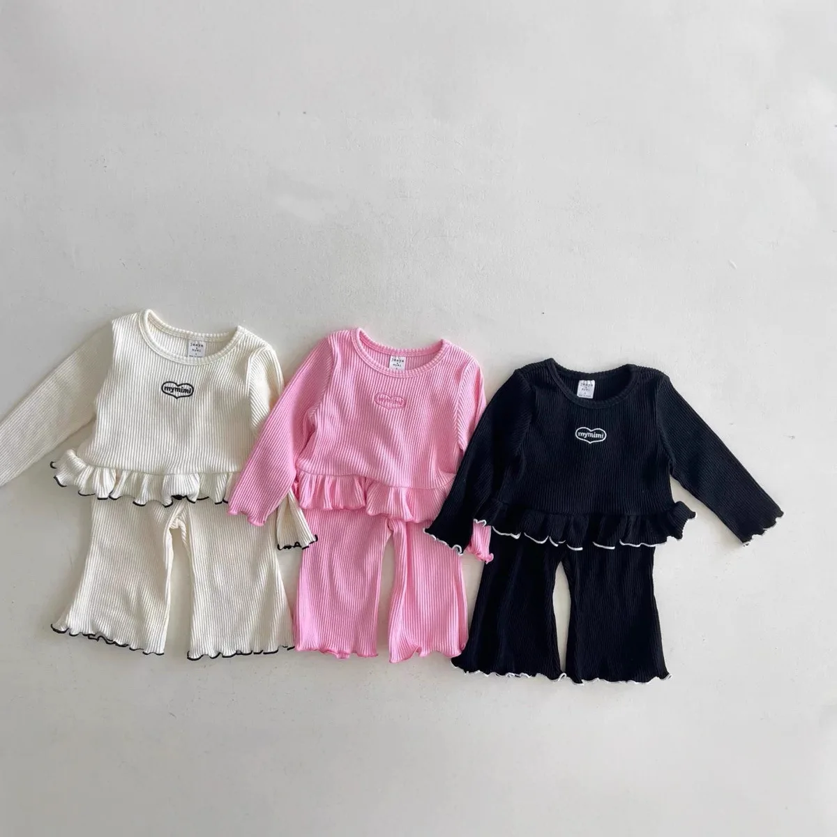 Korean Version Ins Fungus Edge Wrapped Round Neck Set Solid Color Fashionable Versatile Doll Set Simple Versatile Set