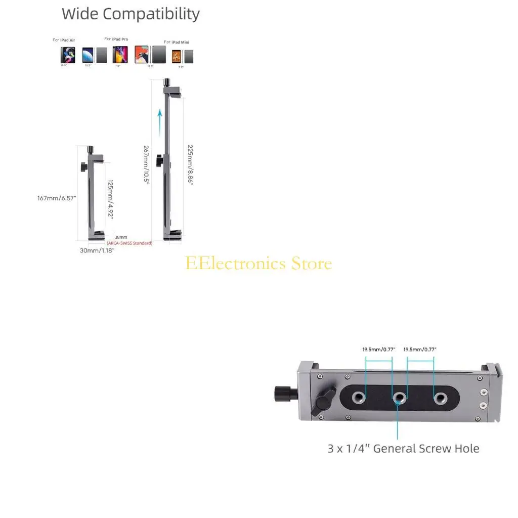 

B03C Металлический зажим для держателя планшета для крепления на штативе, диапазон зажимов 130–230 мм/5,1–9,0 дюйма