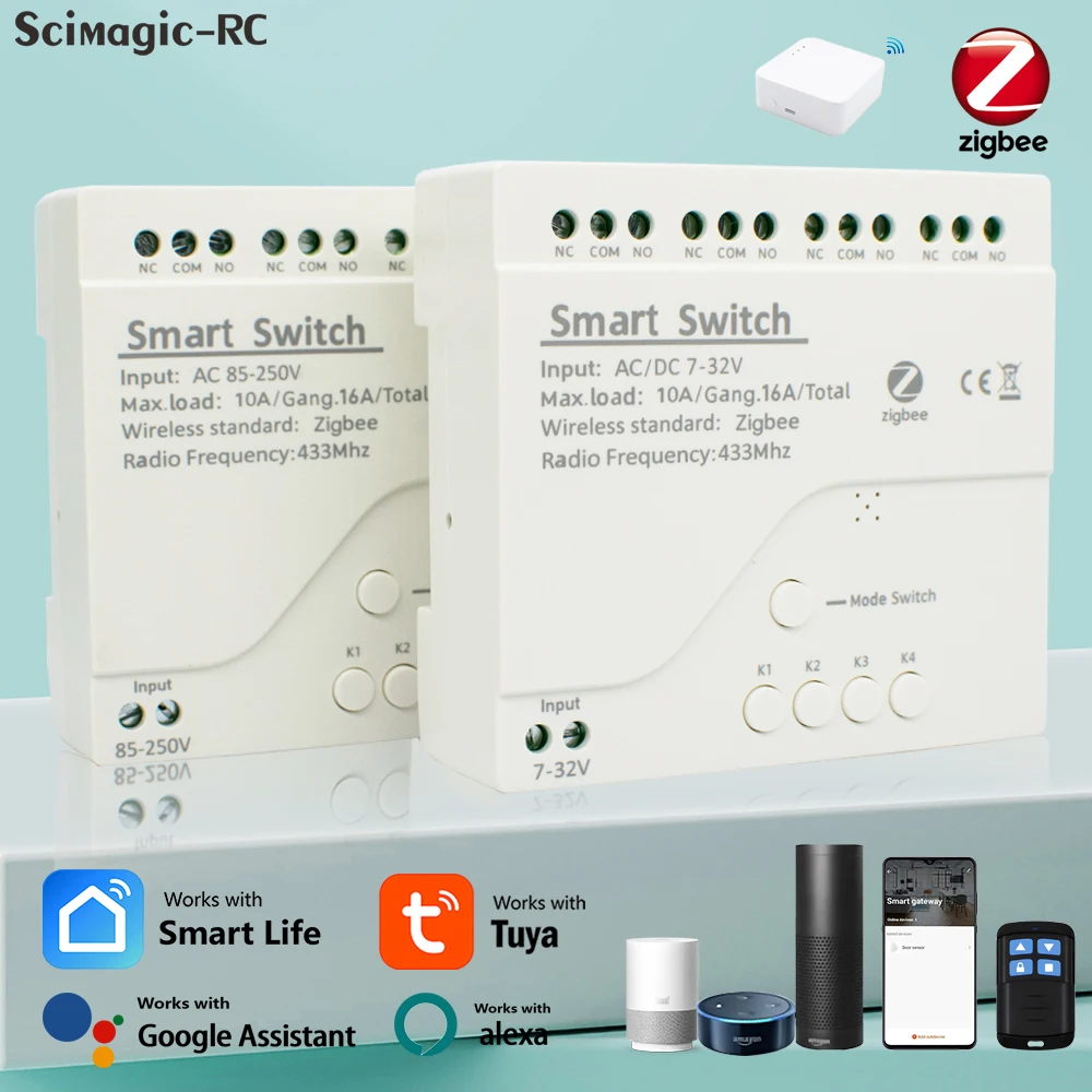 

1/2/4CH Tuya Zigbee Smart Light Switch Module 85-250V Relay Smart Home APP and RF Control Works With Alexa Google Assistant