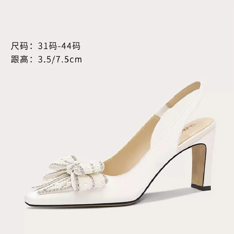 Spring and Summer Square Head Silk Face Pearl Butterfly Wedding Shoes Thick High Heels Banquet Large and Small Women's Sandals