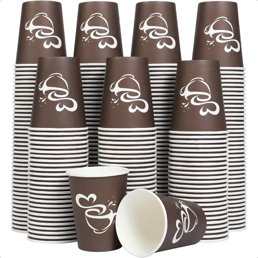 

300 Count 12 oz Paper Coffee Cups Drinking Cups for Hot or Cold Beverage 12 ounce Brown Coffee Cups for Party Busin Travel Pic