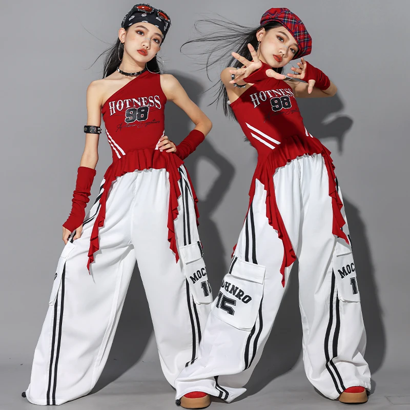 Hip Hop Kids Crop Top Street Dance Pantaloni bianchi larghi Ragazze Stage Streetwear Bambini Costume jazz Ragazza Gruppo Adolescenti Set di vestiti