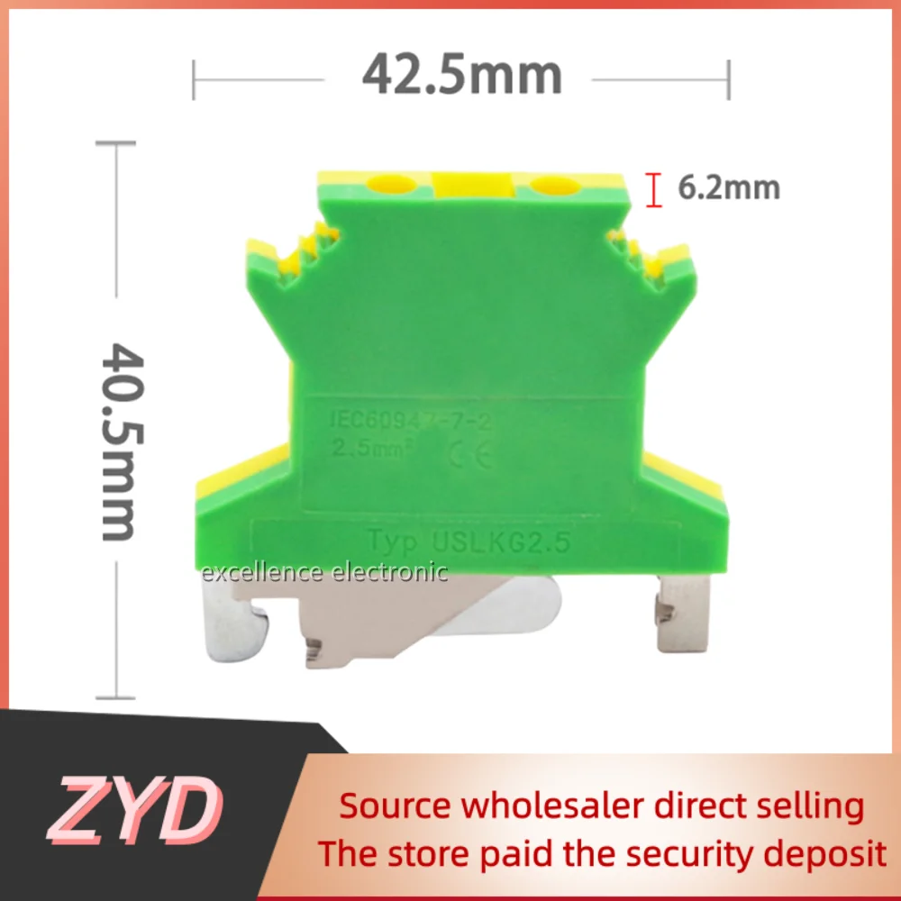 ZYD 5Pcs UK2.5 USLKG-2.5N PE Din Rail Terminal Blocks Ground Universal Connector Screw Wire Conductor USLKG2.5