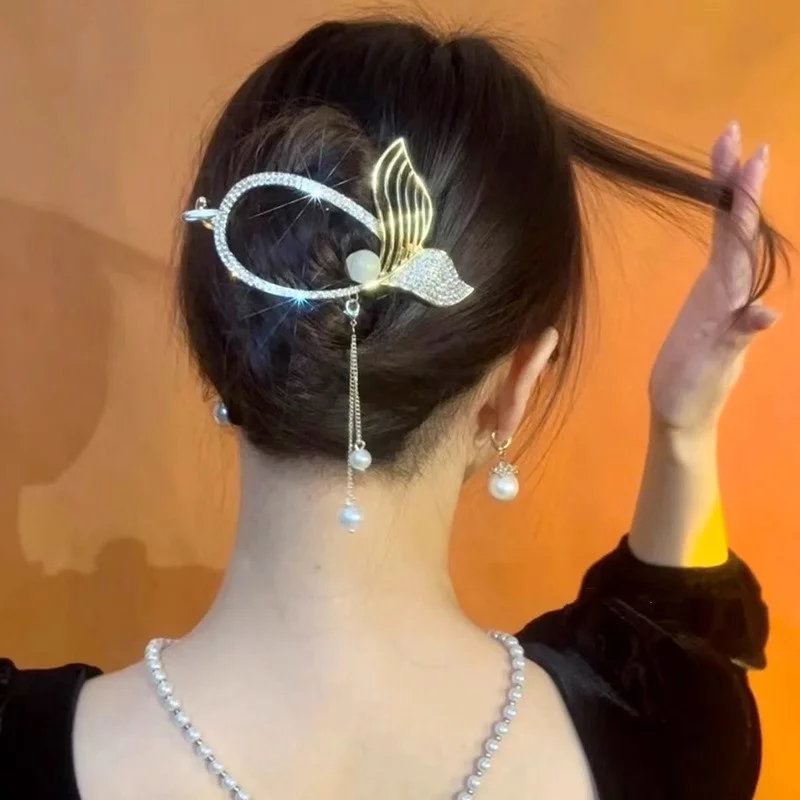 Koreanische Metall Strass Haars pangen Haarnadel süße Pferdes chwanz Mode Clip Haars pangen Haars pangen Kopf bedeckung Frauen Haarschmuck