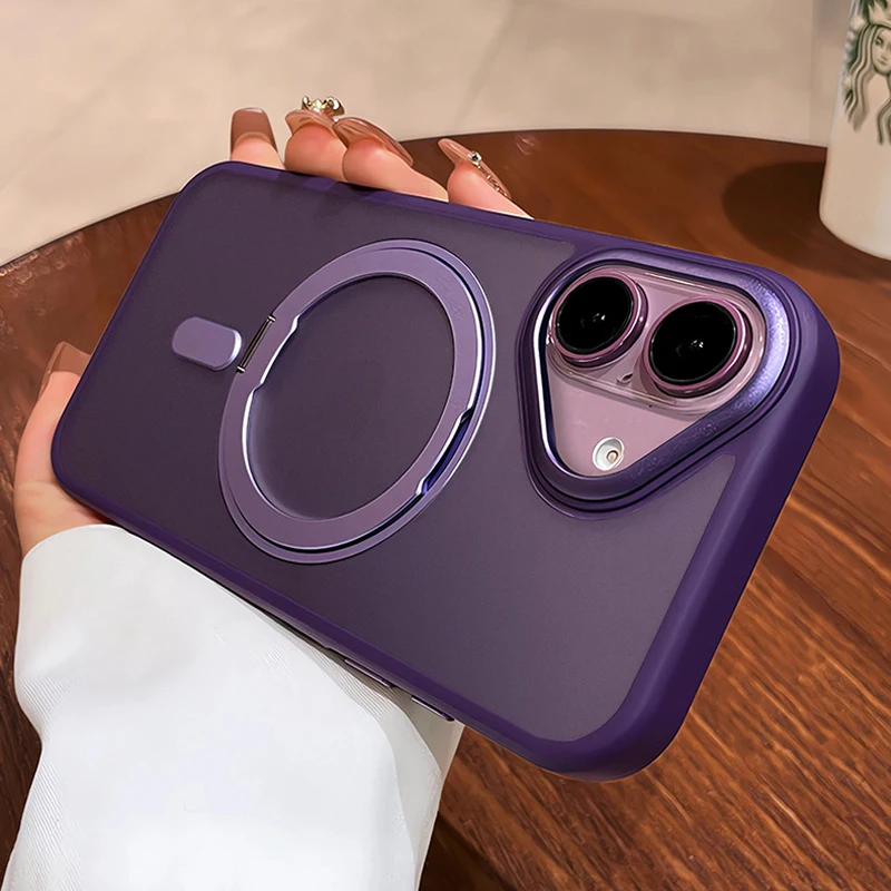 حافظة لهاتف Magsafe لهاتف آيفون 16 15 14 Pro Max Plus 13 12 11 حافظة حامل دوران مغناطيسي شحن لاسلكي غطاء صلب مقاوم للصدمات