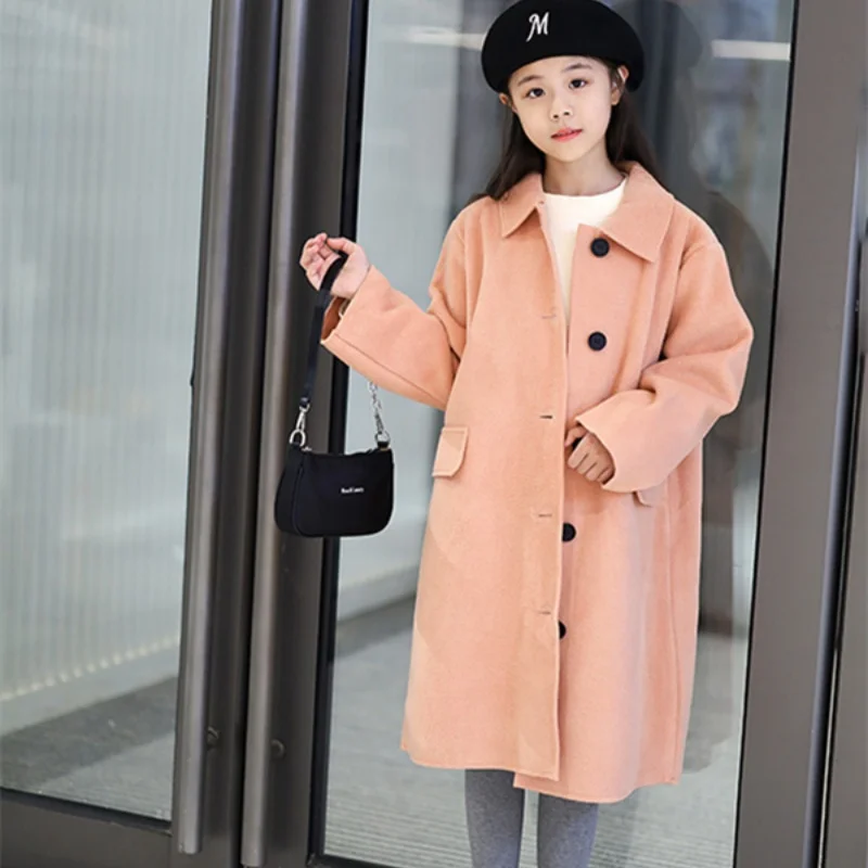 

Girls Woolen Coat Overcoat Jacket Windbreak Outerwear 2024 Solid Warm Thicken Winter Warm Snowsuits Christmas Gift Children's Cl