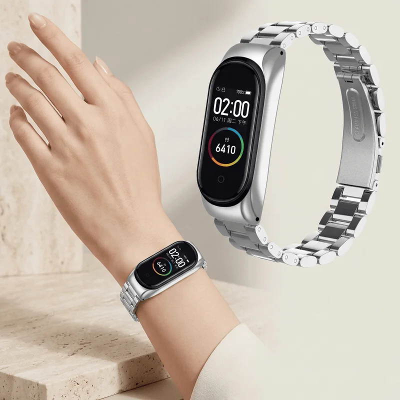 Für Xiaomi Mi Band 7 6 5 4 3 Edelstahl-Metallarmband für Mi Band 5 6 7 Ersatzarmband für Miband 4 3 Armband