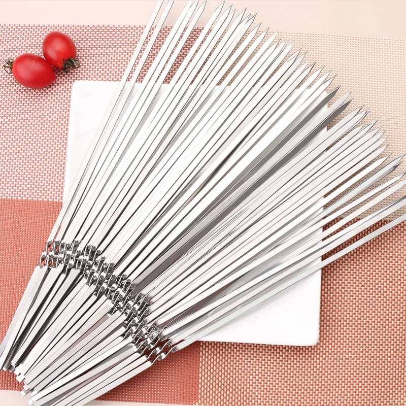 25Pcs Flat BBQ Skewers 33cm Stainless Steel Barbecue Sticks For Outdoor Camping Picnic Tools BBQ Accessories