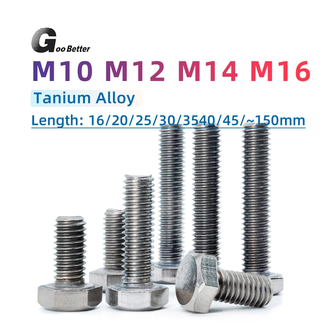 

1Pcs Titanium Hex Bolts Hexagon Head Full Thread M10~M16 Threaded Rod Hex Bolt Fastener Furniture Bolts External Hexagon Thread