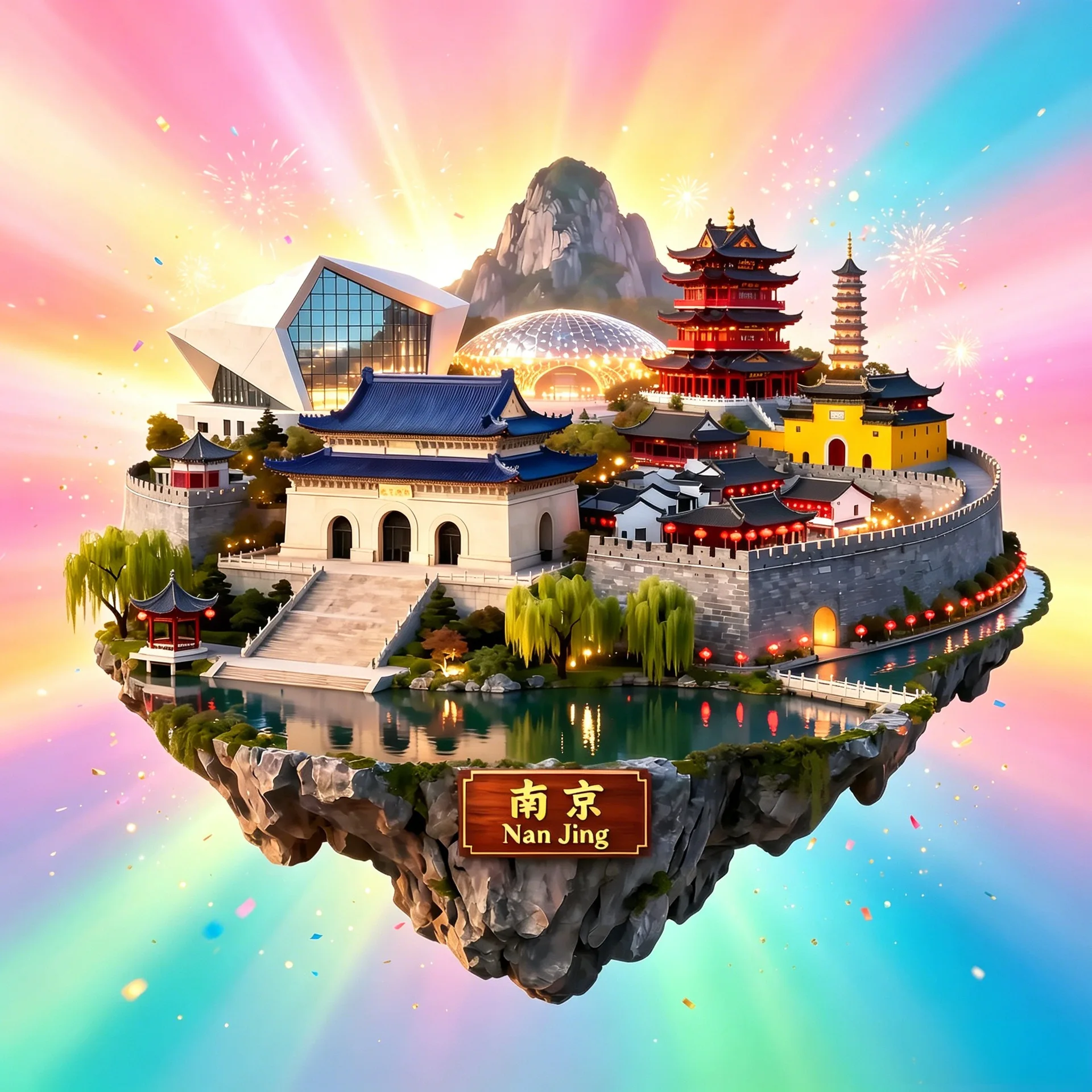 China Nanjing Metal Embossed Fridge Magnet, Jinling City Landmark, Chinese Style Cultural Travel Souvenir Gift