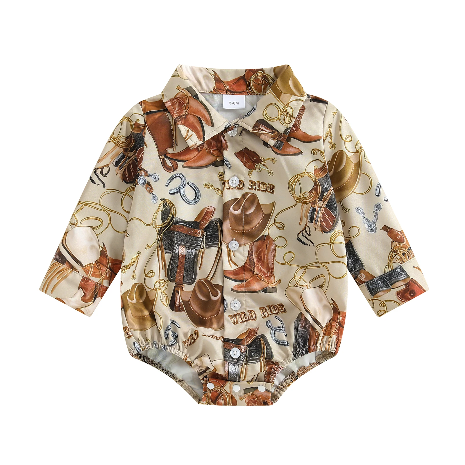 

Baby Boy Western Shirt Cowgirl Print Button Down Turn Down Collar Long Sleeve Infant Boy Fall Romper