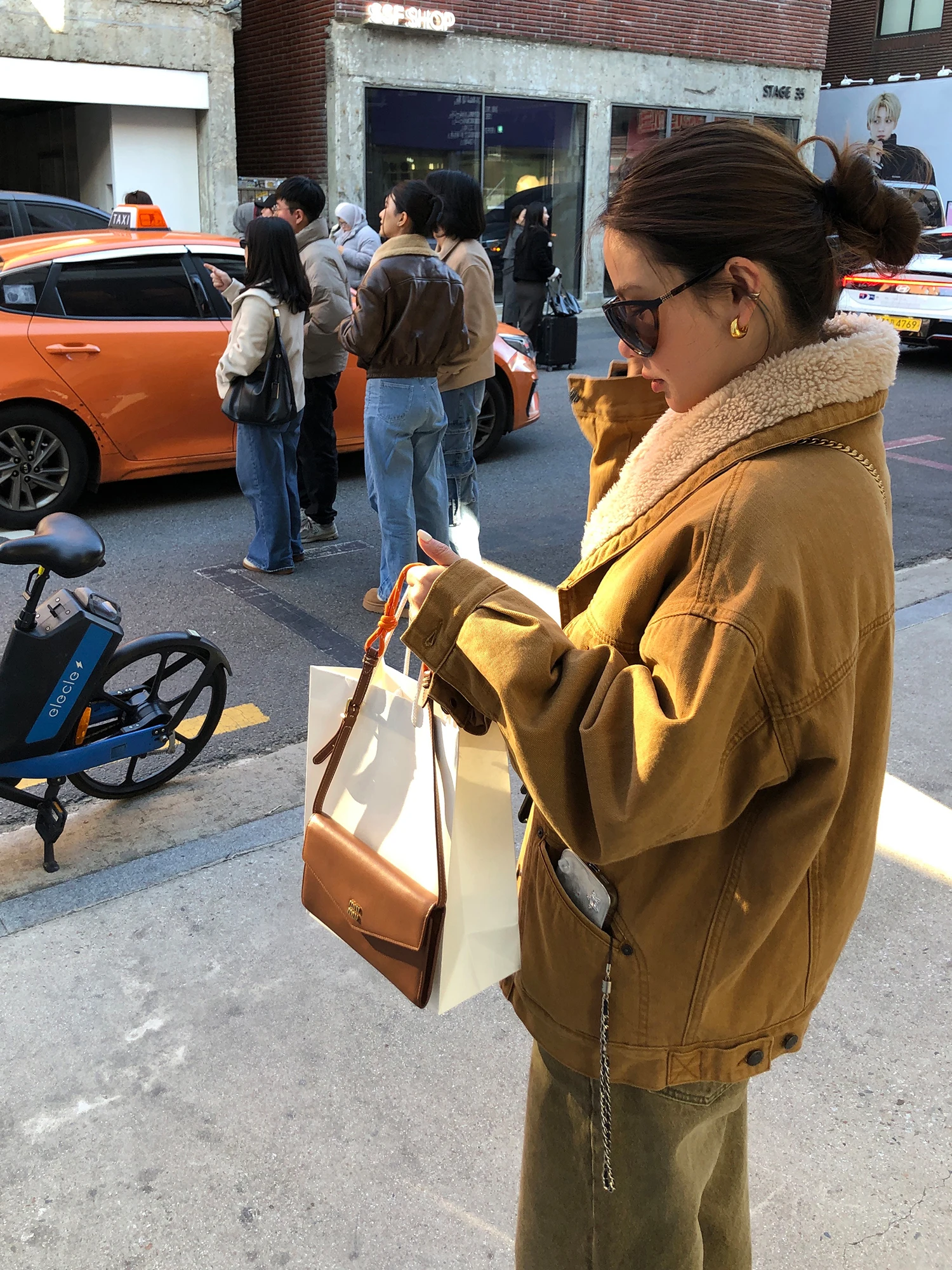 WXLSTUDIO レディースデニムジャケット 冬新作 暖かいワールドチェック柄 ラムファーコート 長袖 コットンストレートカット 通勤スタイル