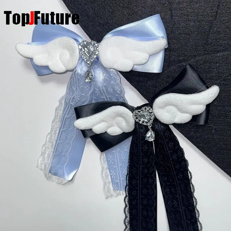 Harajuku Y2K girl landmine series cute Lolita headwear lace rhinestone bow soft girl home series hair clip jewelry