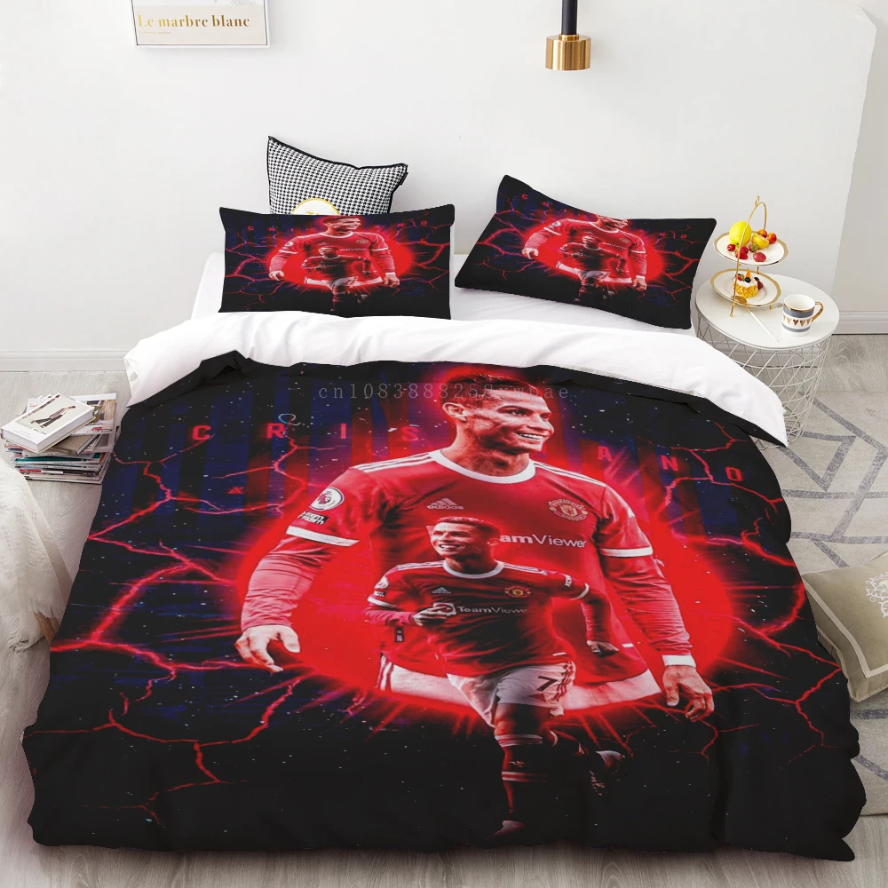 Football Star Bedding Set para crianças, tampa de cama, 2 fronhas, cama queen size, meninos, moda adulta, têxtil doméstico, presente, CR7 Soccer, 1 edredom