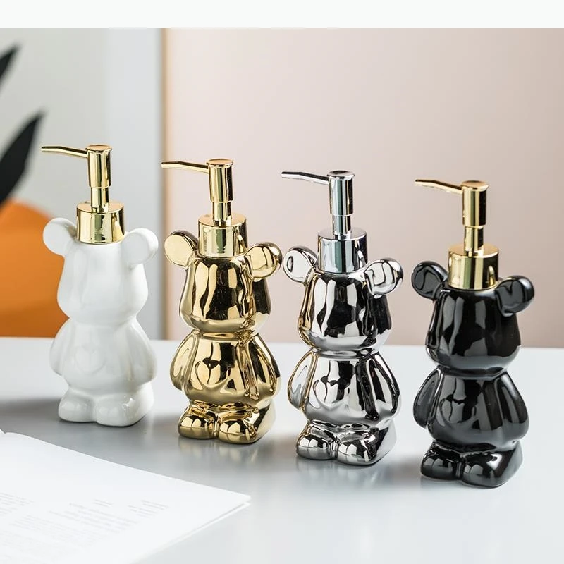 Electroplated Bear Ceramic Lotion Bottle Hand Sanitizer Bottles Bathroom Supplies Bath Gel Bottle Shampoo Bottles Soap Dispenser