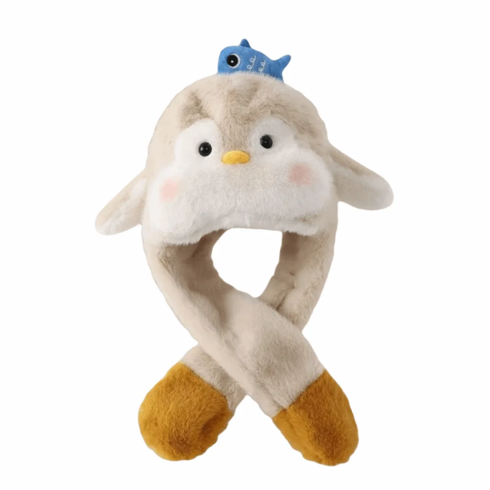 

Fluffy Kids Ear Protection Cap Fleece Lined Solid Color Penguin Ear Moving Hat Thickened Warm Children Plush Pullover Cap