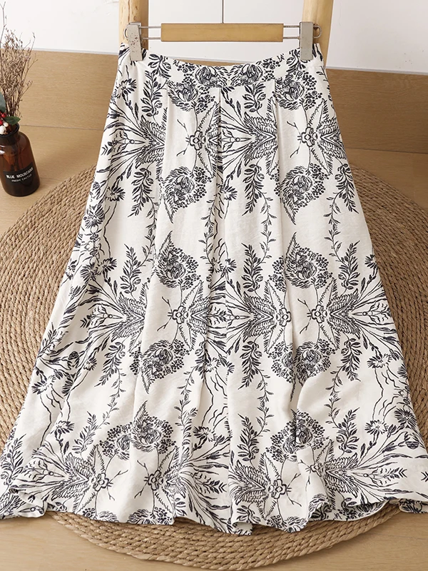 

Retro Beautiful Floral Half Skirt Women's High Waist Slimming Drapey A-Line Midi Skirt Summer New Style Commute Casual