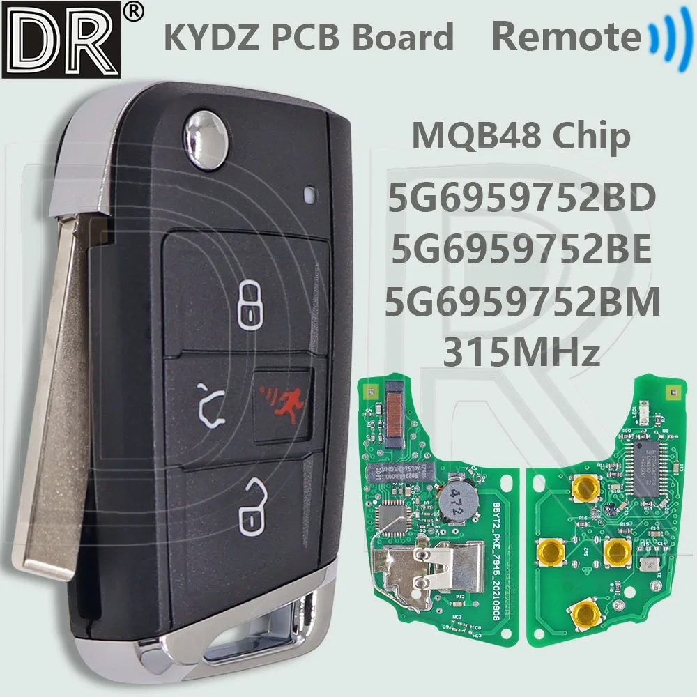 

DR 5G6959752BD/BE/BM MQB48 Chip 315MHz Keyless Go Flip Car Remote Key For VW Volkswagen Jetta Golf GTI MK7 Tiguan 2018-2021