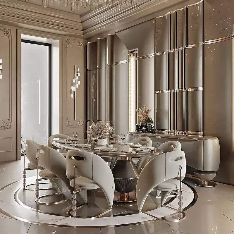#MOVVON Italian Light Metal Dining Table High-class Hotel Restaurant Dining Room Furniture Designer Oval