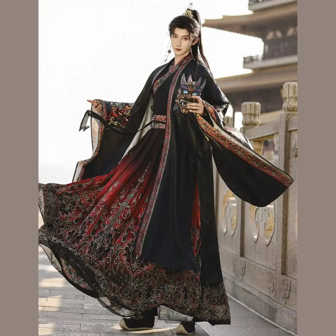 

Black Red Hanfu Dress Set Men Women Traditional Chinese Printing Clothing Halloween Wuxia Guards Cosplay Costume Han Suits Male