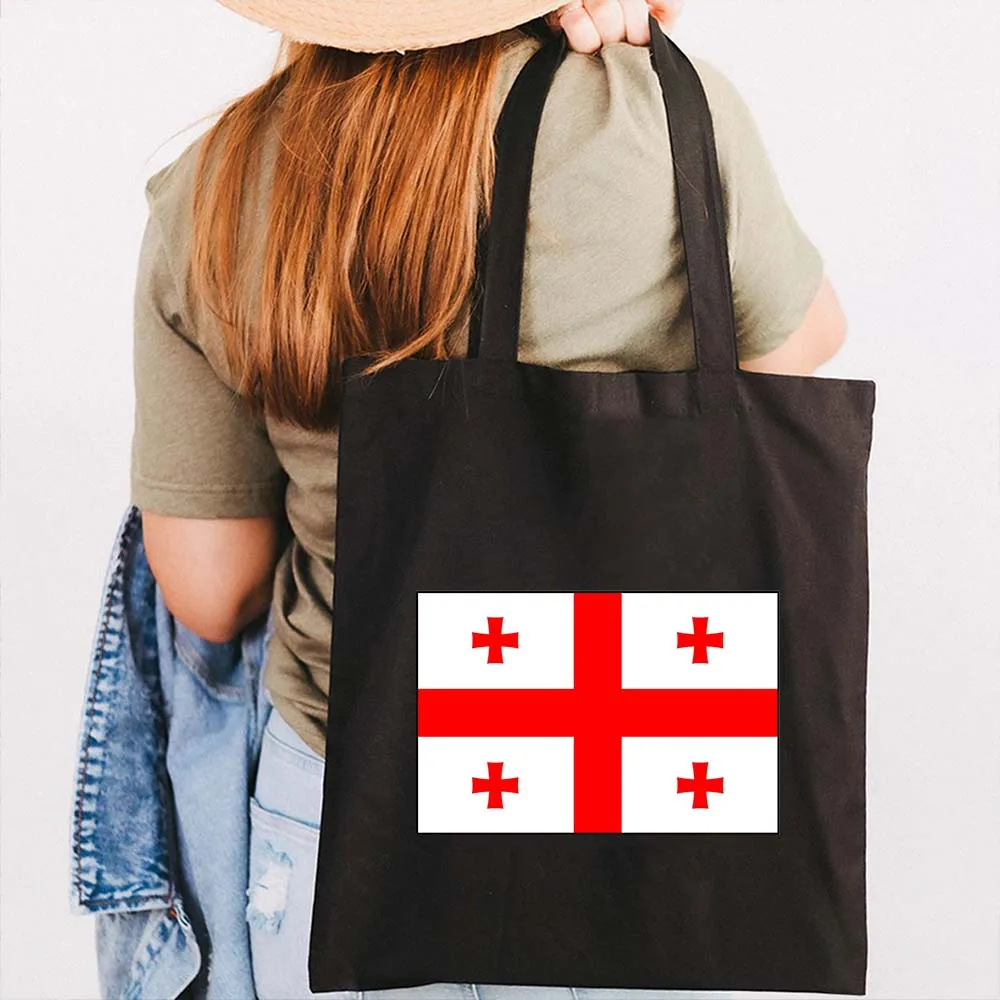 Vintage Liefde Hart Georgia State Vlag Kaart Brief Print Vrouwen Canvas Shopper Katoen Tassen Winkelen Schouder Handtas