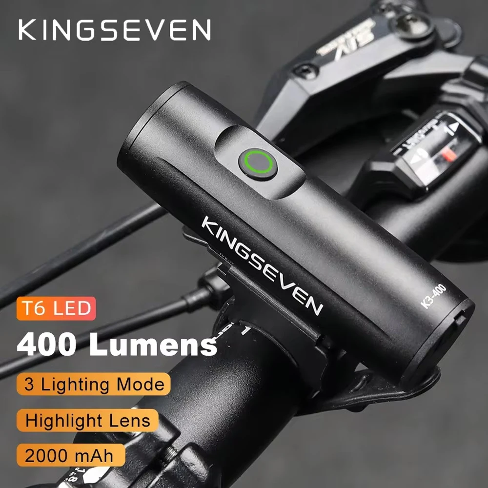 KINGSEVEN 400lm Bike Light Bicycle Front Light USB Rechargeable Cycling HeadLight LED 2000mAh Flashlight Bike for Night Riding