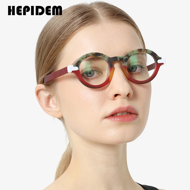 HEPIDEM Matte Multicolor Acetate Glasses Men Retro Oval Eyeglasses Women 2023 New Spectacles Eyewear H9272