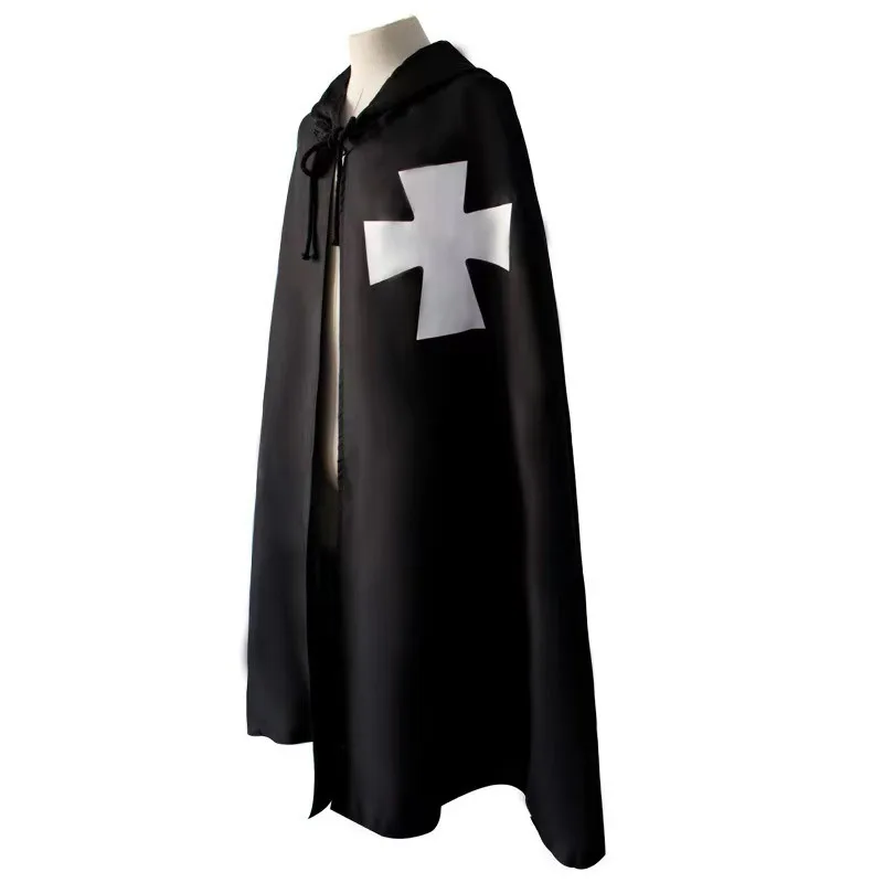 Medieval Crusader Costume Templar Cape Cloak With Hood Men's Renaissance Robe Knight Larp Halloween Outfit For Adult Teen Boys view 5