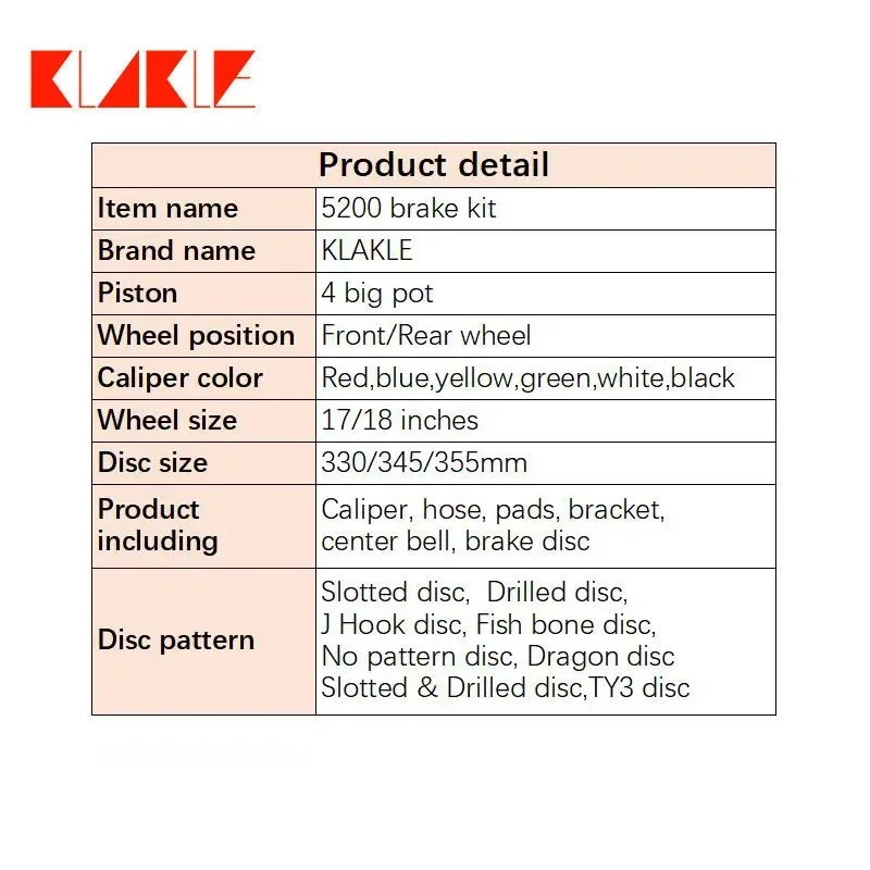 KLAKLE sistema frenante automobilistico di alta qualità 5200 4 Pot per Chrysler 300C Dodge Charger Dodge Magnum pinza freno automatica