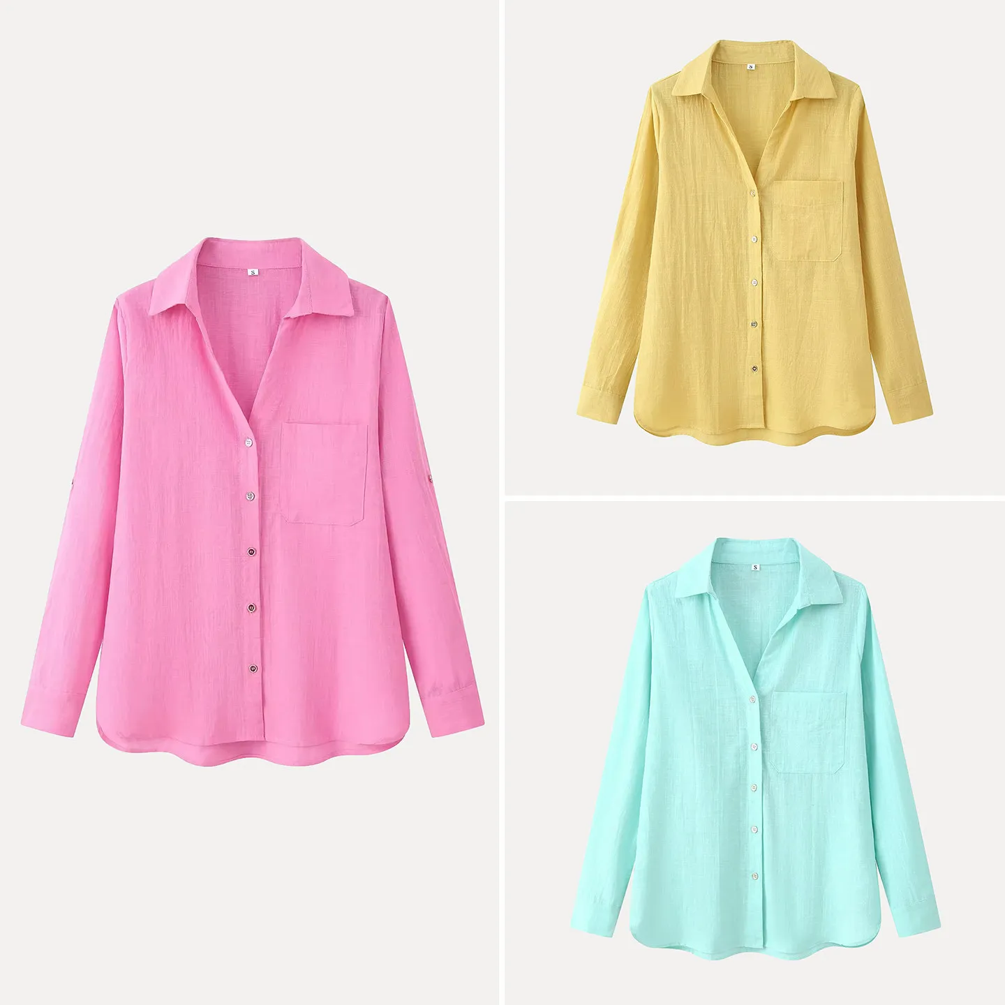 

Women's Loose Fit Long Sleeve Button up Shirt Spring 2026 Casual Style Nine Color Buttons Design Casual Fashion Ladies Shirt