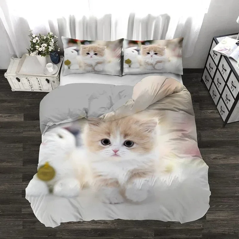 

Super Cute Kitten Kids Comfortable Duvet Quilt Cover Pillowcase Bedding Set Children Bedroom Decoration Home Textile
