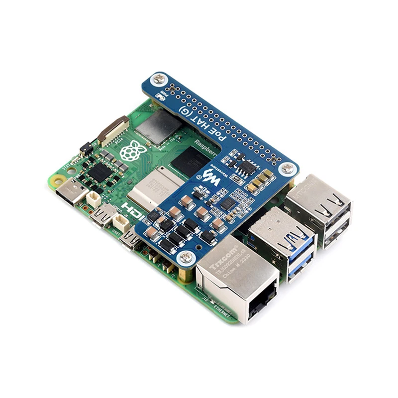 Raspberry Pi 5 PoE HAT(이더넷 HAT(G) 5V 5A 출력을 통한 전원 공급)는 Raspberry Pi 5/CM5 PoE HAT용 802.3af/at 네트워크 표준을 지원합니다.