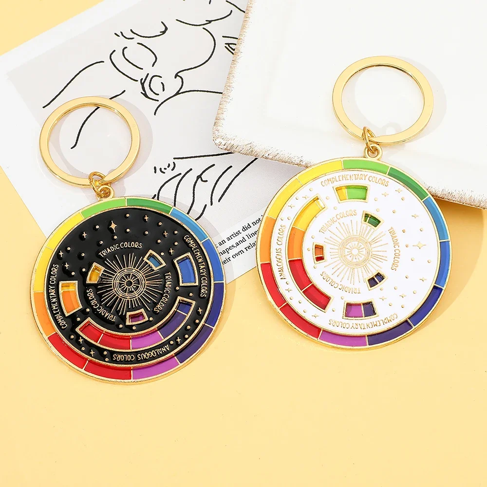 Color Wheel Rotatable Keychain Creative Turntable Color Wheel Charm Aesthetic Arts Gifts Key Holder for Artists Fashion Jewelry image 4