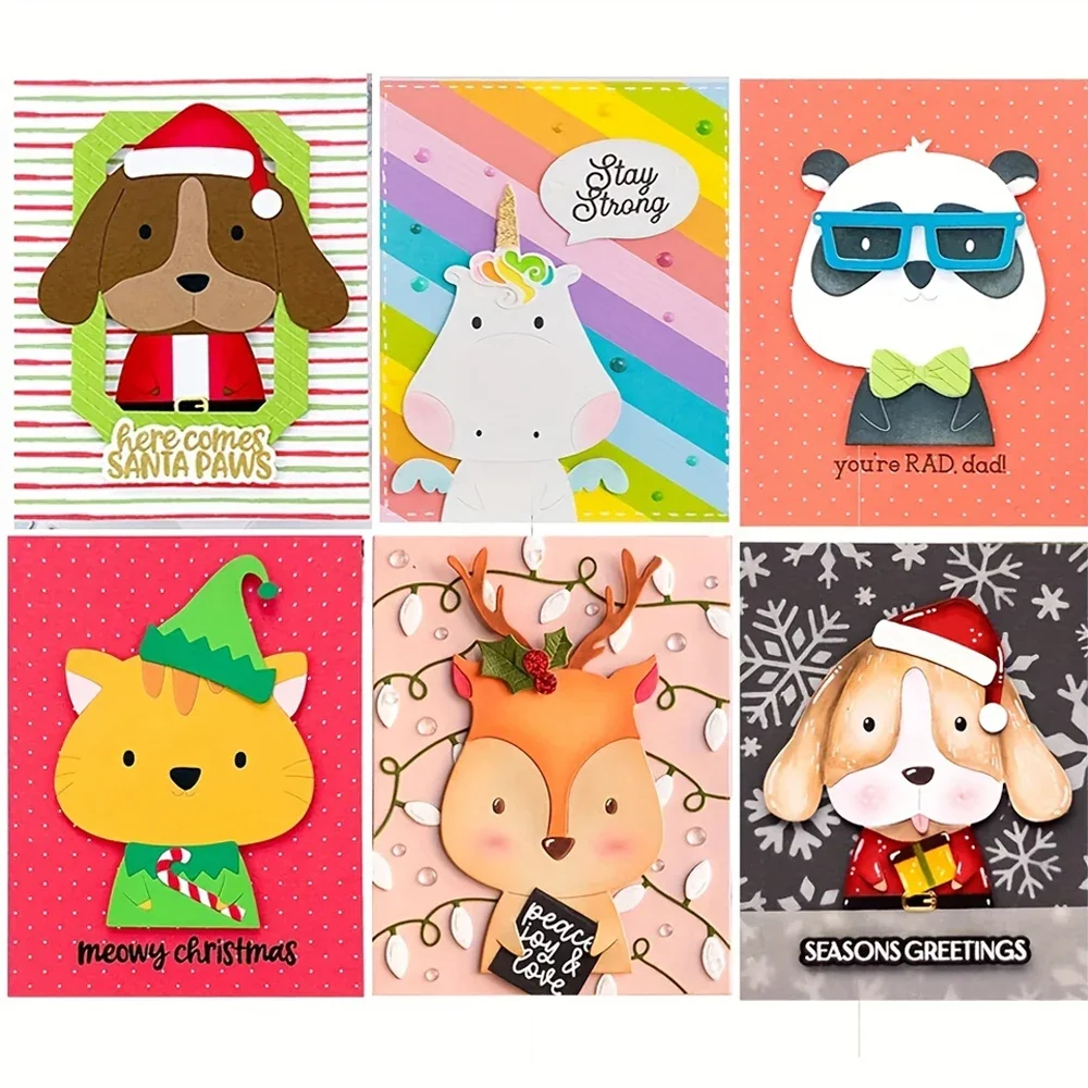 Critter Christmas Collection Stanzformen, niedlicher Tierhund, Panda, Hirsch und Segen, Wörter, gestanzt, für DIY-Scrapbooking, Kartenherstellung