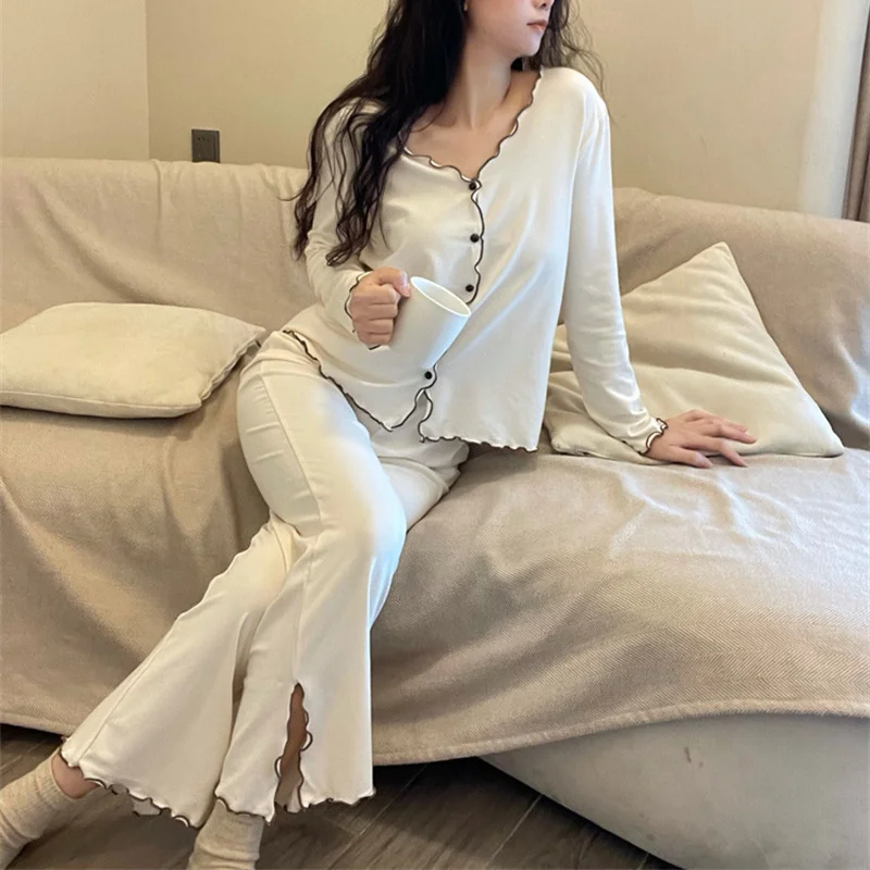 A 300-pound Large-sized Women's Pajama Spring Autumn Long-sleeved Two-piece Set Simple Loose Home Wear That Can Be Worn Outside