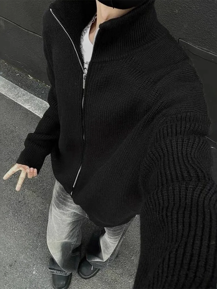 

Cleanfit Student Lazy Sle High Collar Knitted Cardigan Double Zipper Loose Outerwear Sweater Warm Comfortable Winter Faion