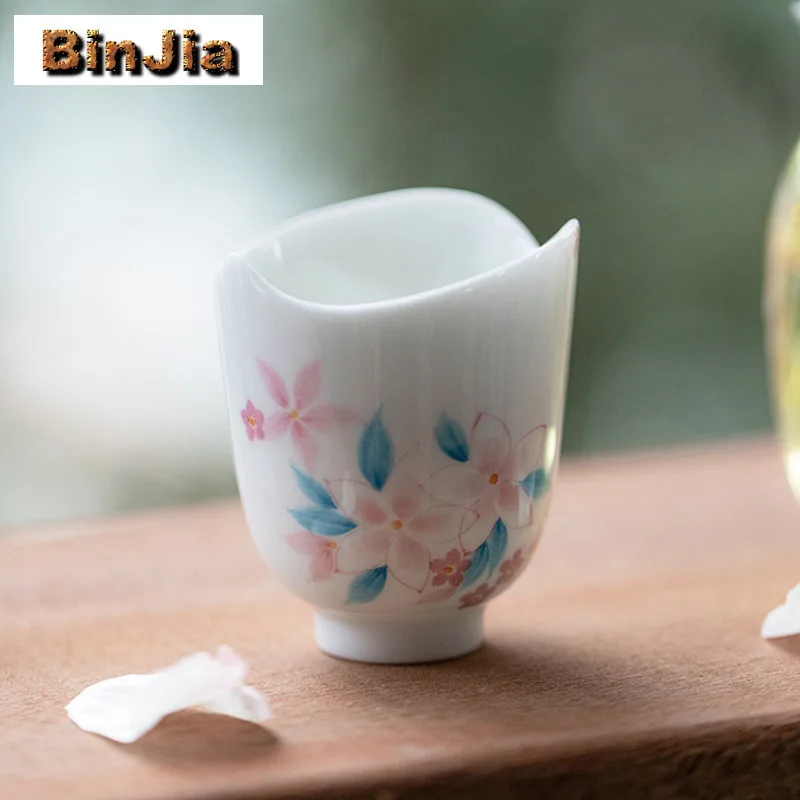 

2pc/lot Hand-painted Trumpet Vine Teacup Japanese Tea Bowl Set Of Cups Tea-tasting Meditation Cup Chazhan Master Cups Gift 50ML