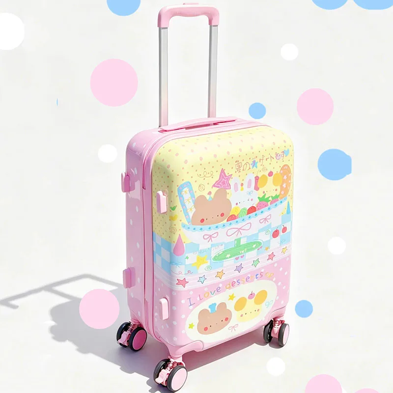 Cute Polka Dot Women's Travel Luggage Box 20/28L Rolling Carry-On Suitcase with Password Protection for Students
