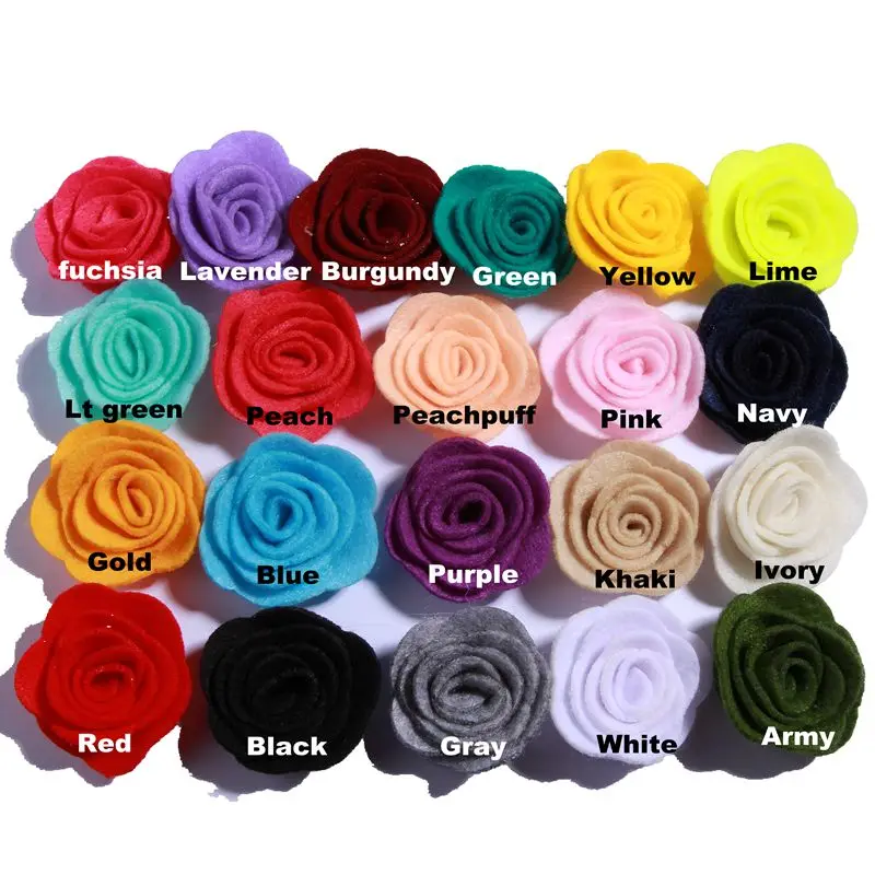 20PCS 4CM Mini Chic Felt Rose Flowers For Apparel Accessories Nonwovens Material Fabric Flower For Hair Headband Accessories