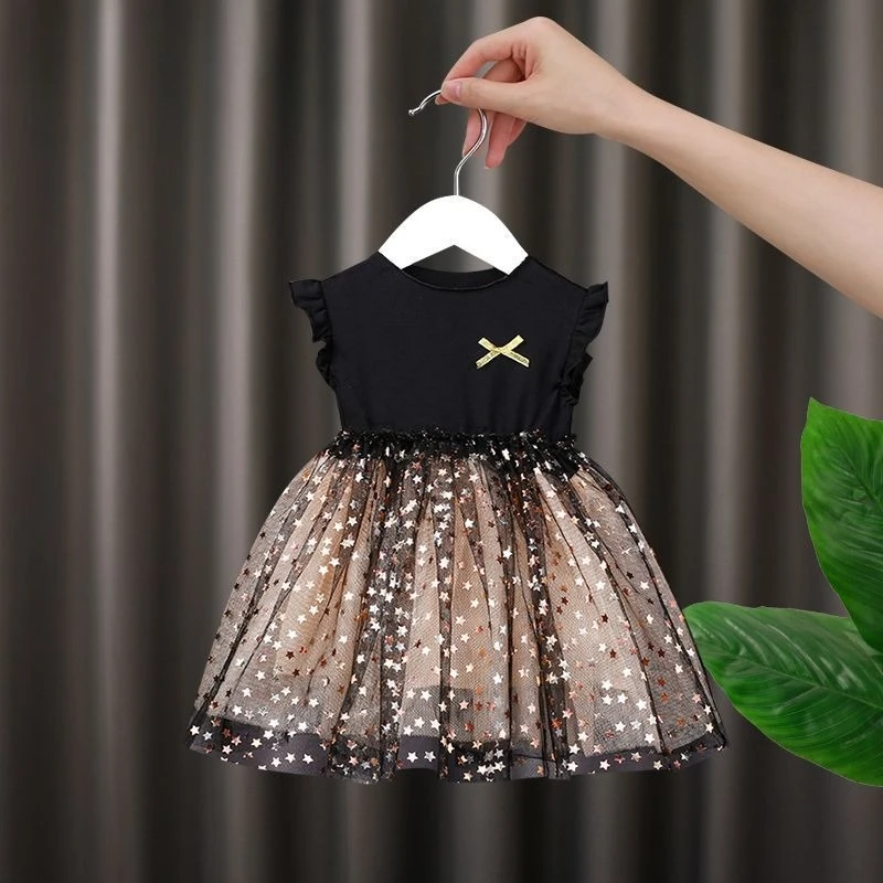 Baby Girl Dress Summer Children's Korean Version, Girls' Cotton Fluffy Dress, Super Fairy and Western-style Mesh Princess Dress