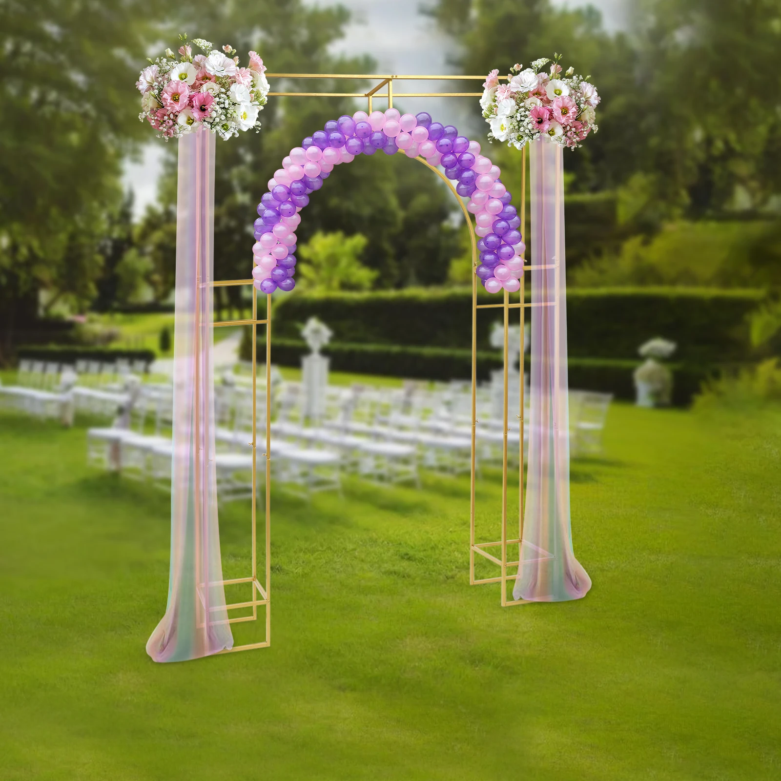 GOLD จัดงานแต่งงานขาตั้งเหล็กคาร์บอน 44LBS ความจุทนทานสําหรับงานแต่งงาน Garden Decor Easy ASSEMBLY