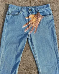 Workowate dżinsy z nadrukiem Hip-hopowym dla mężczyzn w stylu Vintage Slouchy 2000s główna ulica Y2K Jeans szerokie nogawki spodnie jeansowe odzież męska