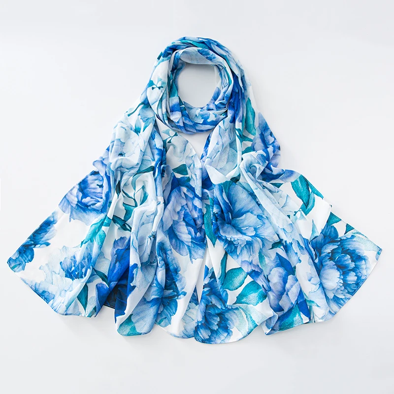 Peony Flower Print Chiffon Hijab Scarf Shawl Women Islamic Muslim Scarves Wraps Lady Echarpe Breathable Foulard Hijabs