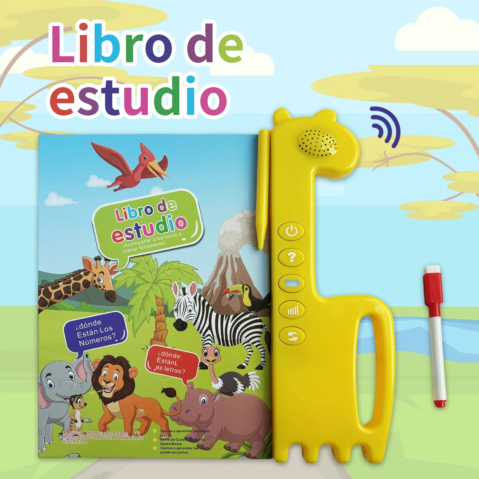 Spanish Children's Point Reading Book: Sound, Letters, Numbers, Words, Giraffe Shape, Erasable Pen, Ages 4-6, Early Education